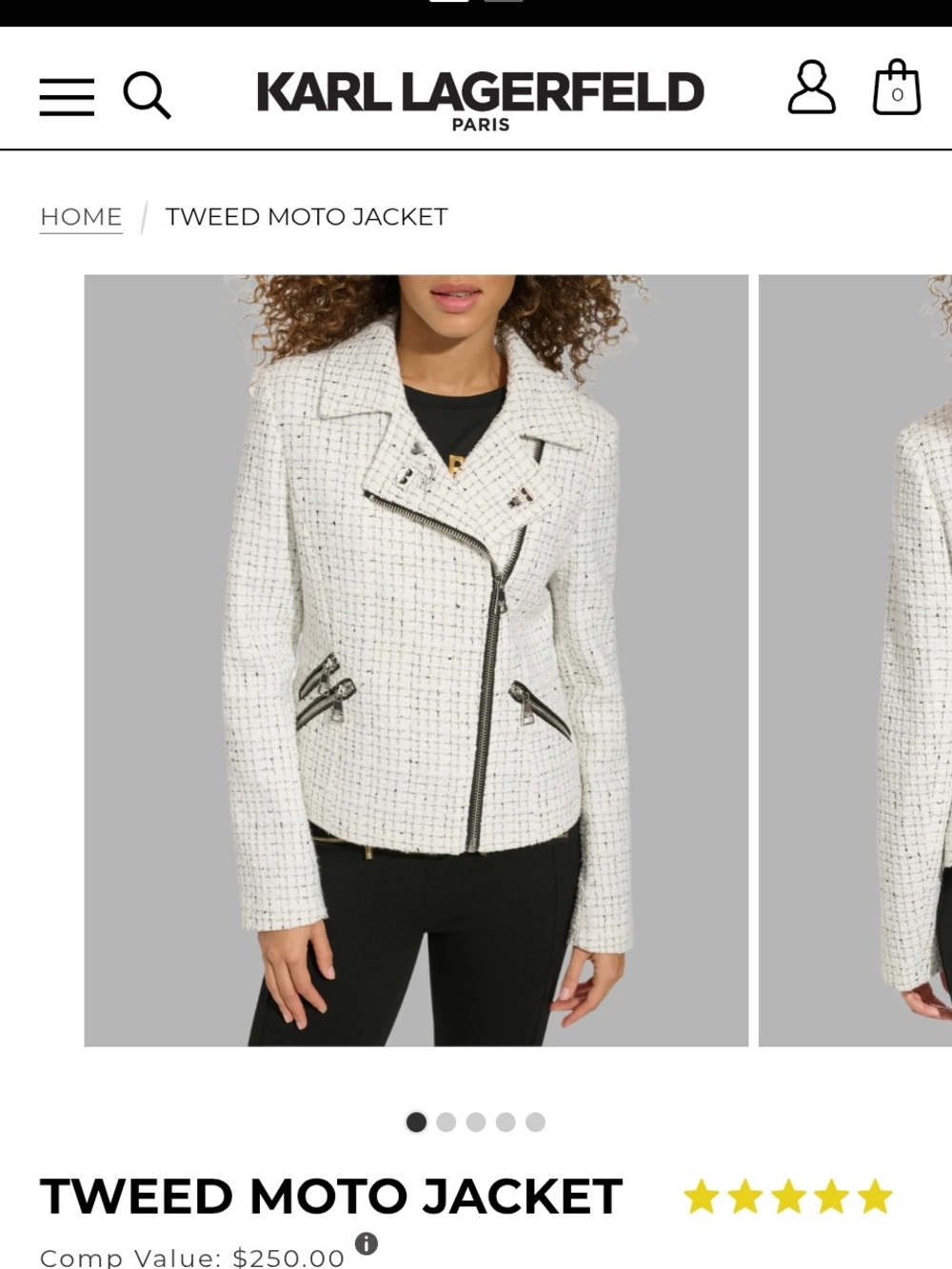 Karl Lagerfeld Cream Tweed Zip-Front Blazer Jacket